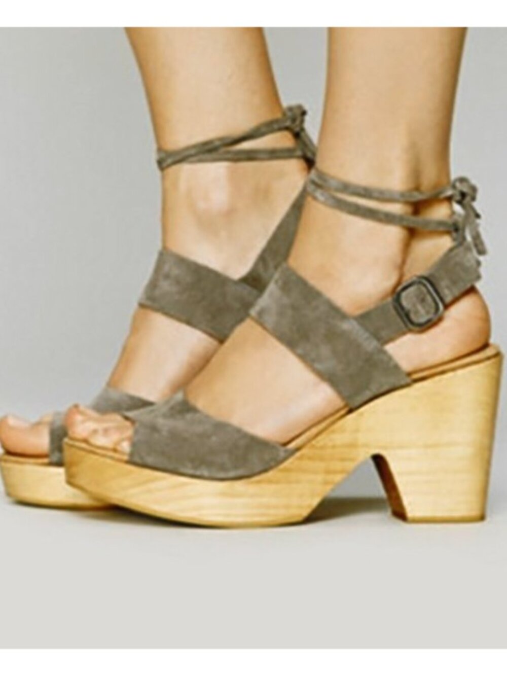 Free People Dover Ankle Wrap Clogs Shoes 40 US 9 9.5 Lt Brown Suede Leather